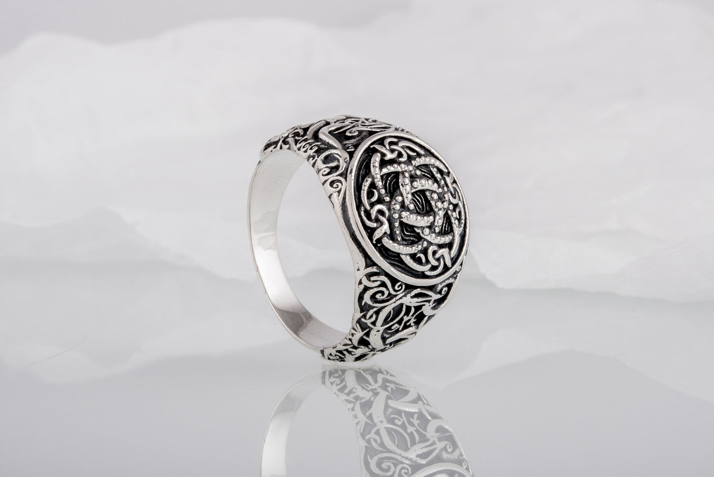 vkngjewelry Ring Handcrafted Jormungandr Symbol Urnes Style Sterling Silver Ring