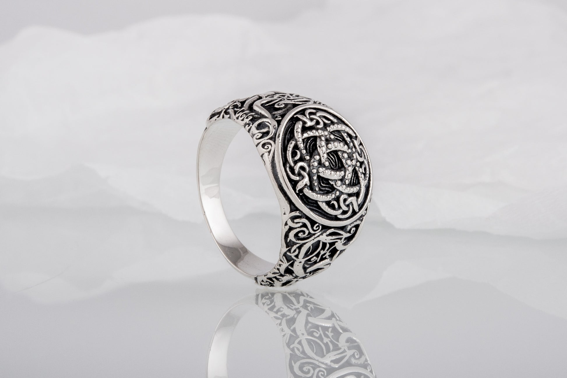 vkngjewelry Ring Handcrafted Jormungandr Symbol Urnes Style Sterling Silver Ring