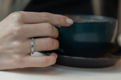 vkngjewelry Rings Lab Emerald Silver Celtic Ring, Green Stone Viking Wedding Band