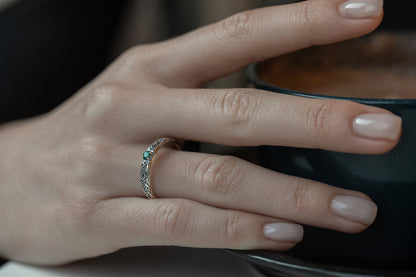 vkngjewelry Rings Lab Emerald Silver Celtic Ring, Green Stone Viking Wedding Band