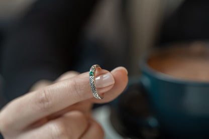 vkngjewelry Rings Lab Emerald Silver Celtic Ring, Green Stone Viking Wedding Band