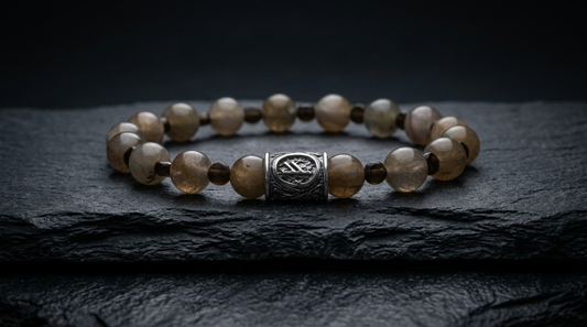 vkngjewelry Bracelet Labradorite and Obsidian Beaded Bracelet with Sterling Silver Bead