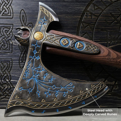 vkngjewelry hache Leviathan Kratos Axe With Carved Handle 35.8"