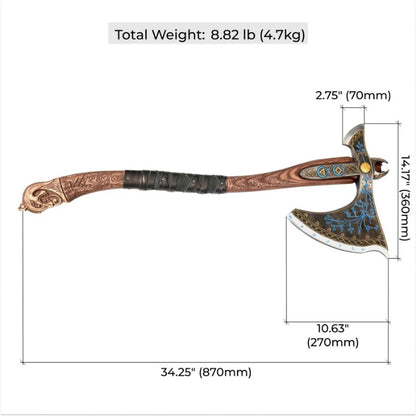 vkngjewelry hache Leviathan Kratos Axe With Carved Handle 35.8"