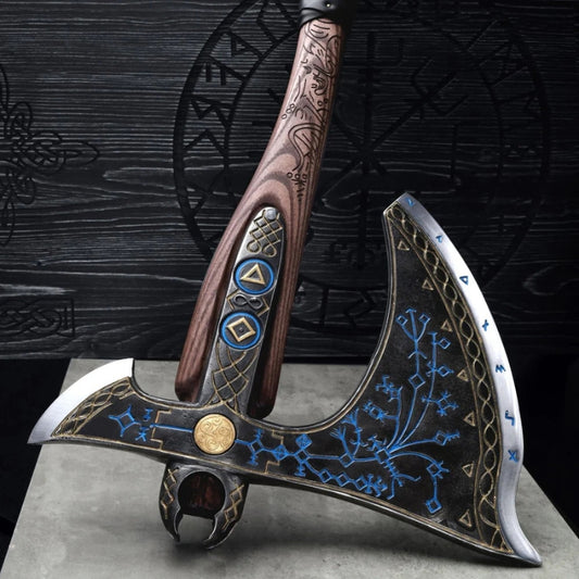 vkngjewelry hache Leviathan Kratos Axe With Carved Handle 35.8"