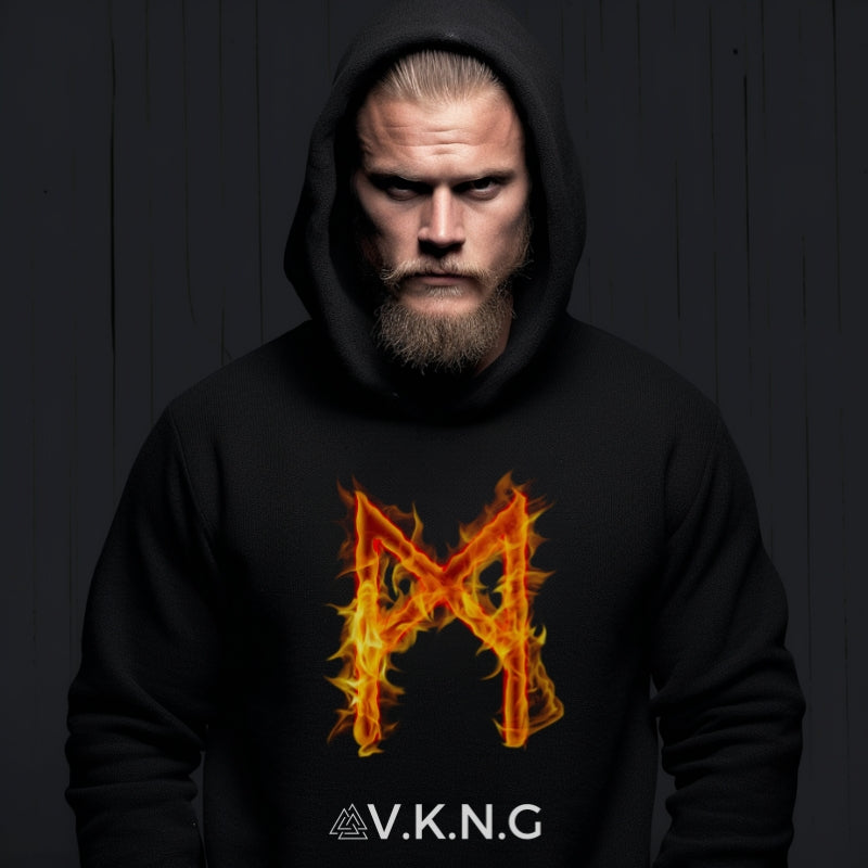 Printify Hoodie Mannaz Flaming Rune V.K.N.G™ Hoodie