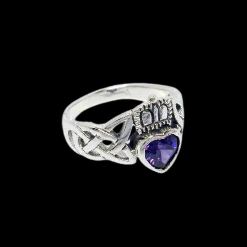 vkngjewelry Bagues Sterling Silver Celtic Claddagh Ring With Purple Zirconia