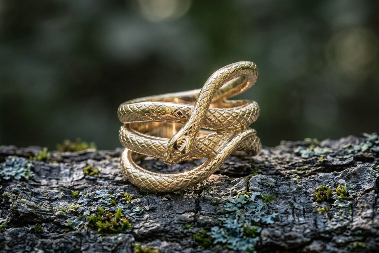 vkngjewelry Ring Handcrafted Midgard Snake Gold Ring