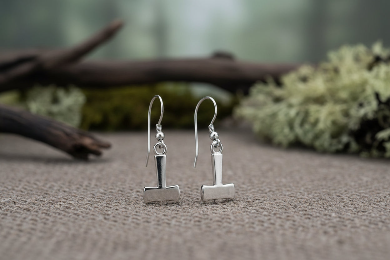 vkngjewelry Earrings Mjolnir Hammer Earrings, Thor’s Hammer Silver Amulet