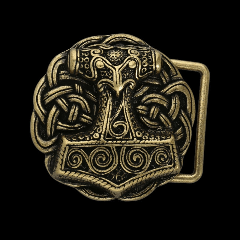 vkngjewelry Belt Buckles Hancrafted Mjolnir Round Belt Buckle