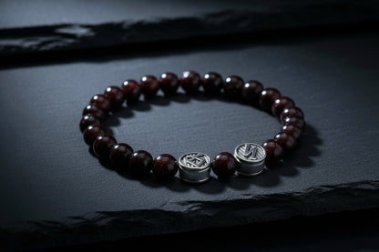 vkngjewelry Bracelet Natural Garnet Gemstone Bracelet with Two Double-Sided Silver Beads