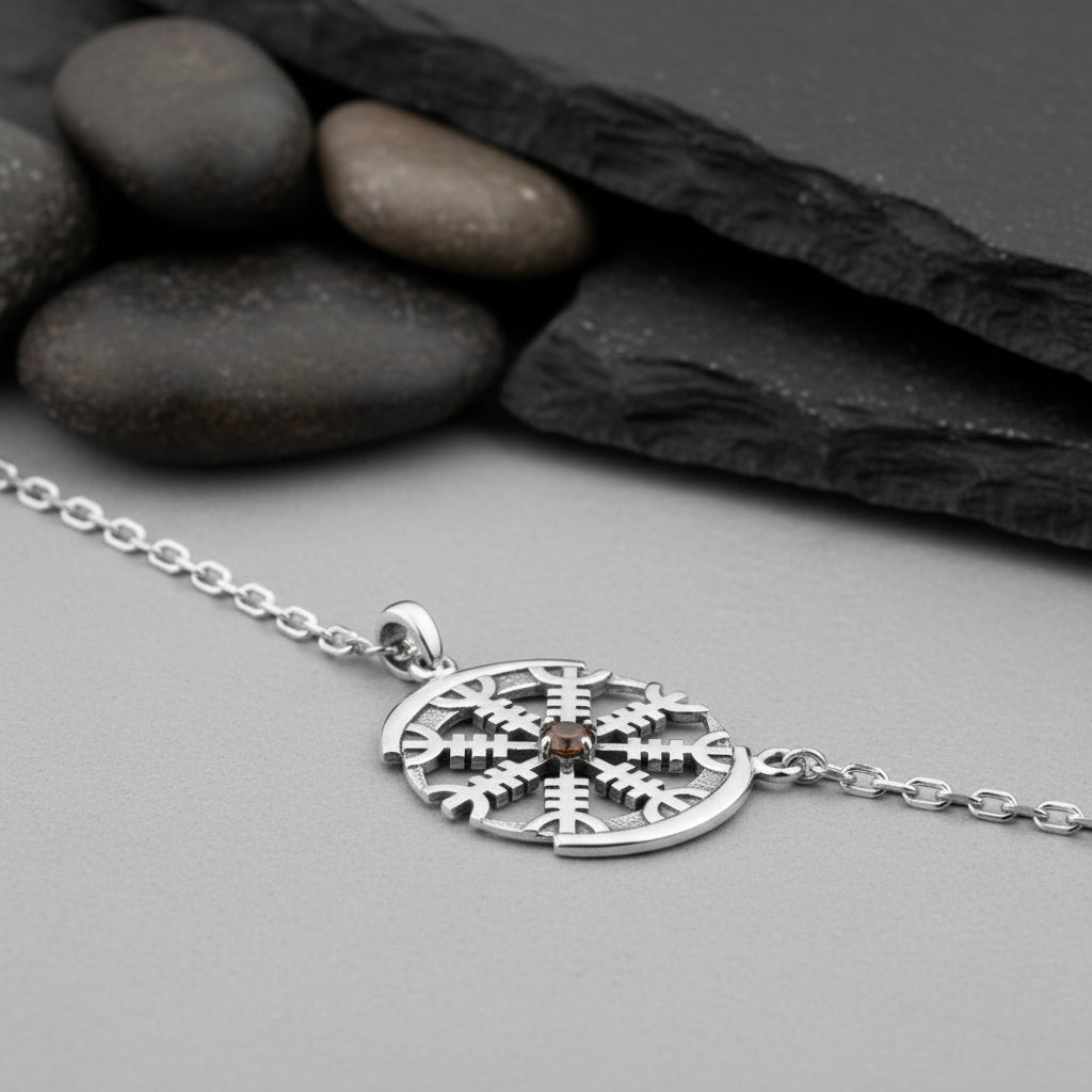 vkngjewelry Pendant Nordic Aegishjalmur Silver Helm of Awe Necklace