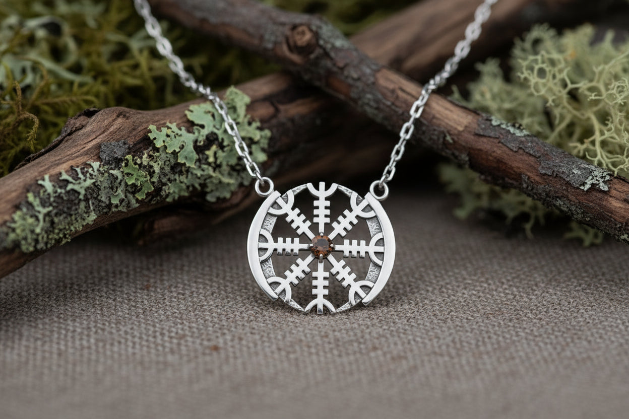 vkngjewelry Pendant Nordic Aegishjalmur Silver Helm of Awe Necklace