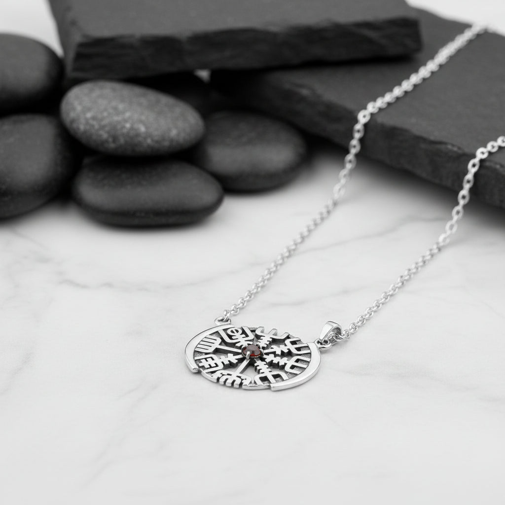 vkngjewelry Pendant Nordic Vegvísir Silver Compass Pendant Necklace