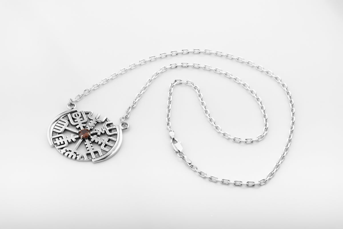 vkngjewelry Pendant Nordic Vegvísir Silver Compass Pendant Necklace