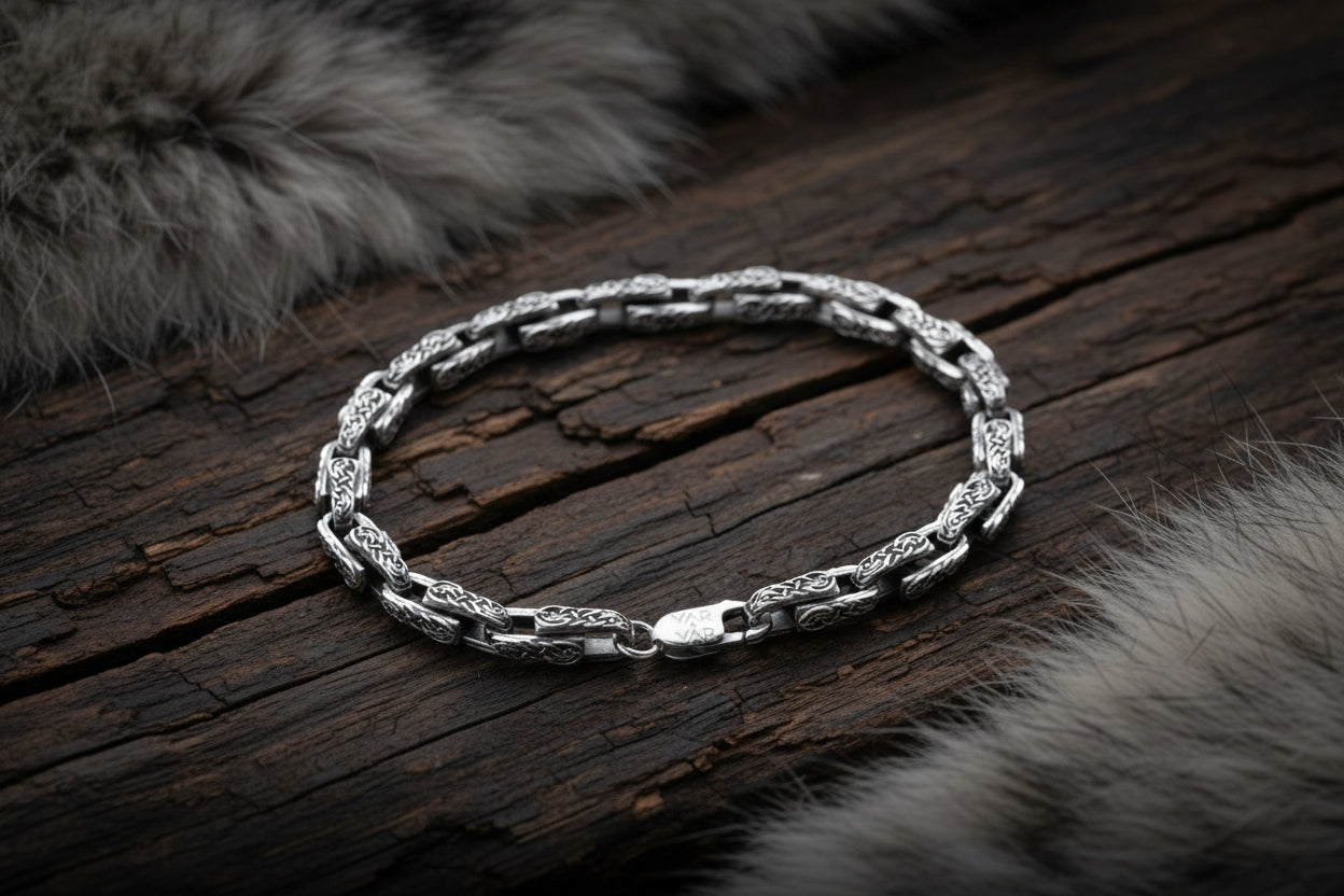 vkngjewelry Bracelet Norse Heritage Ornament Link Bracelet Sterling Silver Jewelry