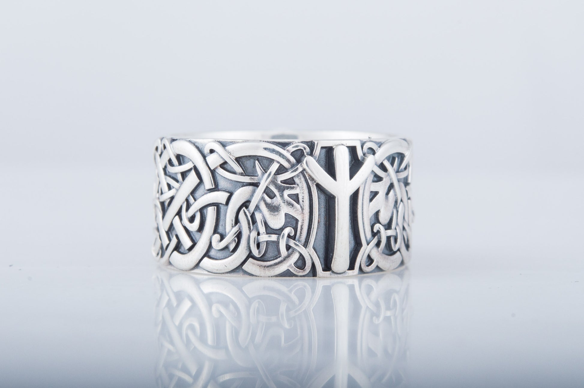 vkngjewelry Ring Handcrafted Norse Ornament Algiz Rune Sterling Silver Ring