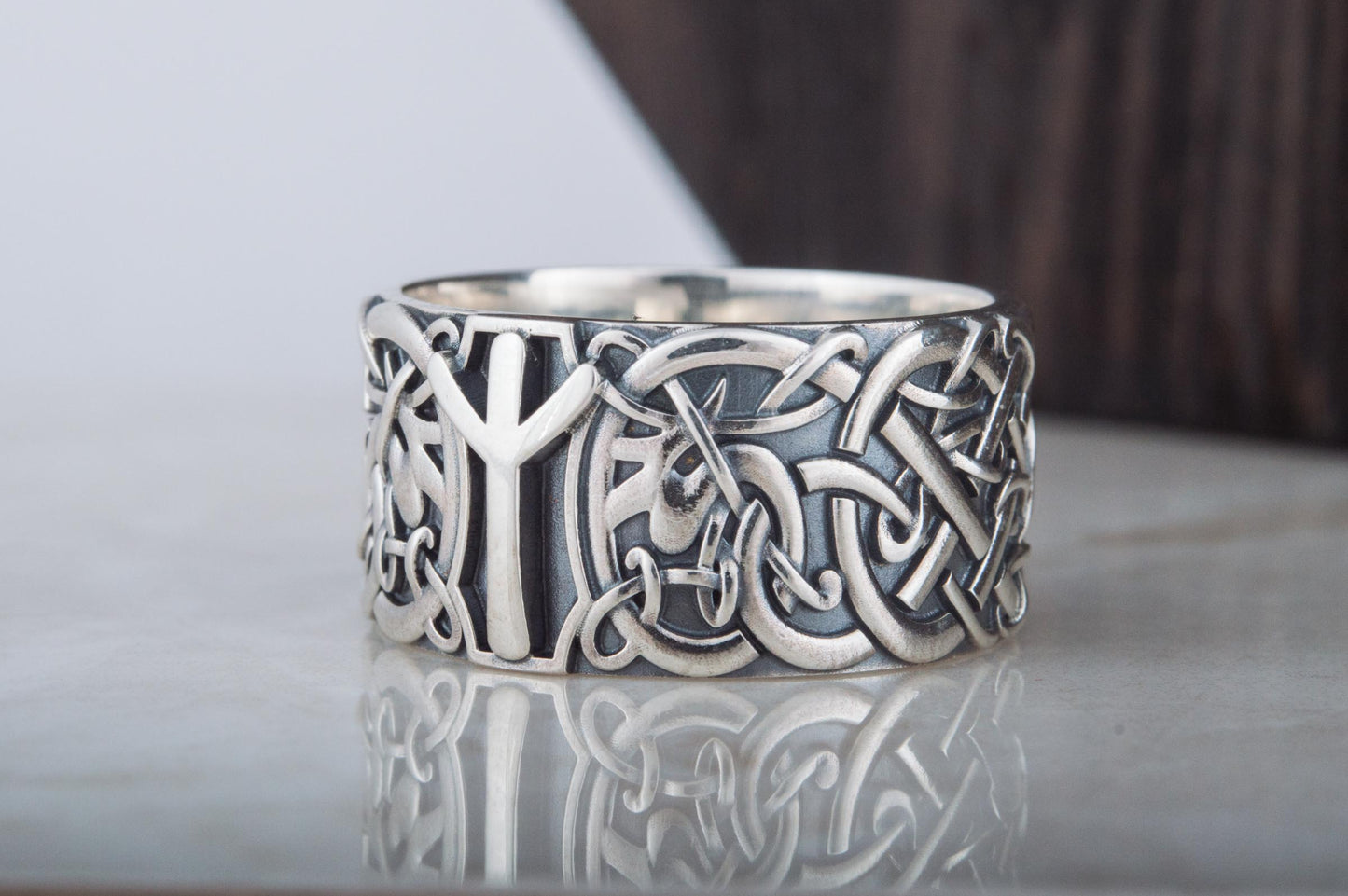 vkngjewelry Ring Handcrafted Norse Ornament Algiz Rune Sterling Silver Ring