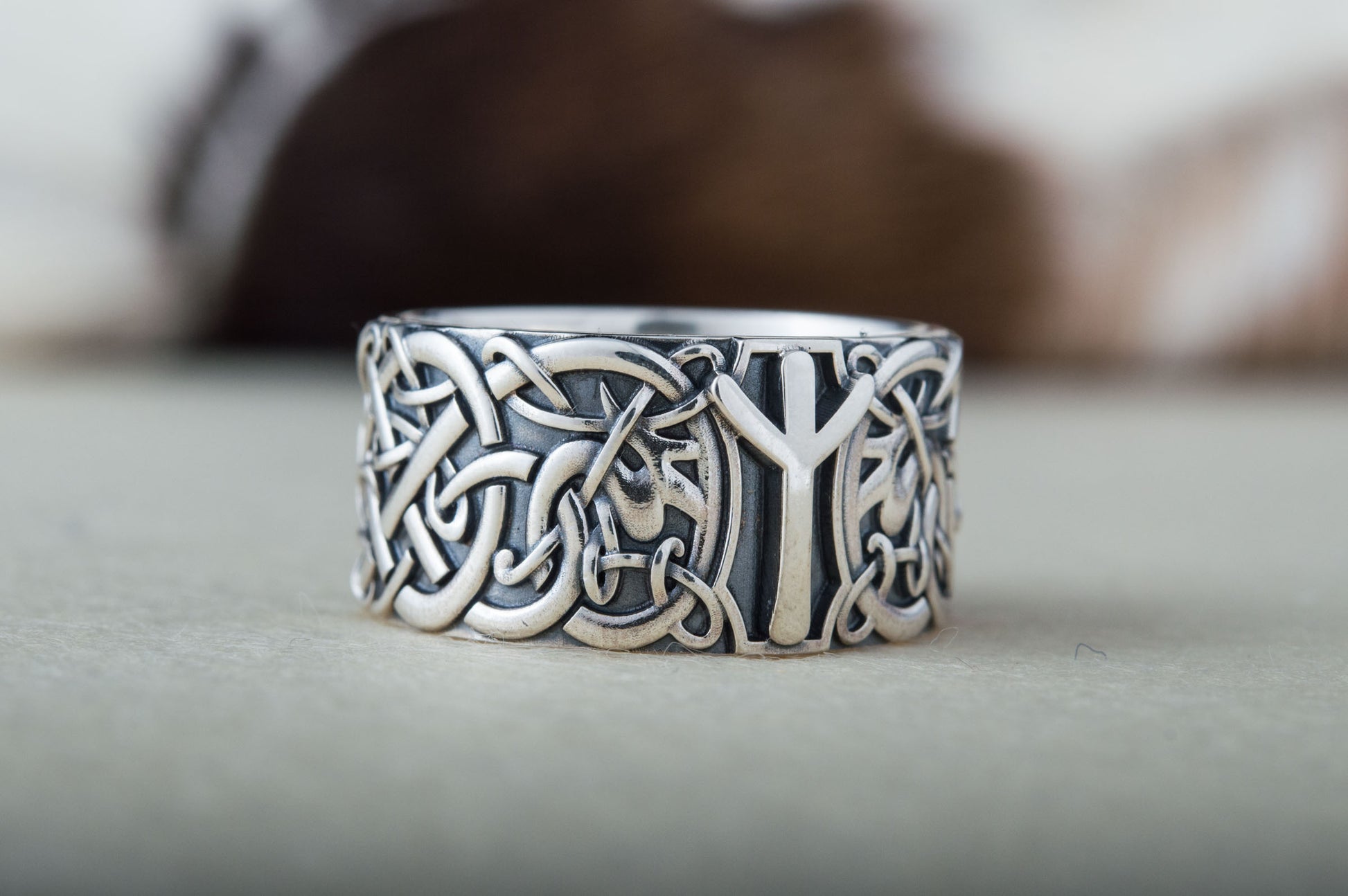 vkngjewelry Ring Handcrafted Norse Ornament Algiz Rune Sterling Silver Ring