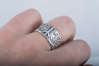 vkngjewelry Ring Handcrafted Norse Ornament Algiz Rune Sterling Silver Ring
