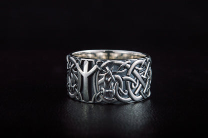 vkngjewelry Ring Handcrafted Norse Ornament Algiz Rune Sterling Silver Ring