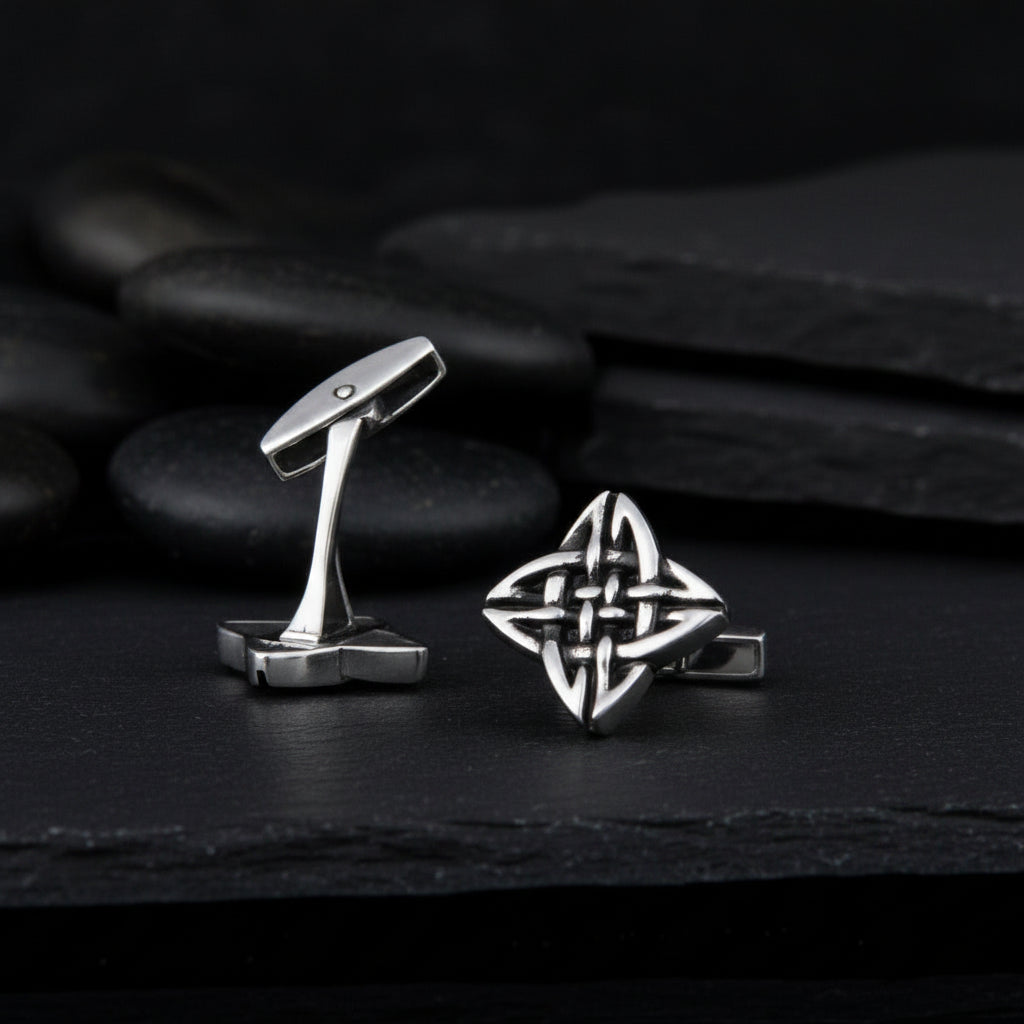vkngjewelry Cufflinks Handcrafted Norse Pattern v1 Sterling Silver Cufflinks