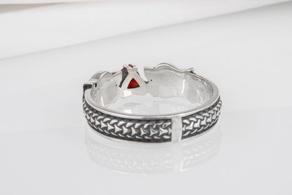 vkngjewelry Ring Handcrafted Norse Wolf Fenrir Red Gem Sterling Silver Ring