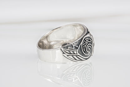 vkngjewelry Ring Handcrafted Odin Horns Ancient Ravens Side Sterling Silver Ring