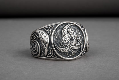 vkngjewelry Ring Handcrafted Odin Horns Ancient Ravens Side Sterling Silver Ring