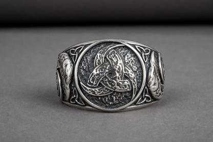 vkngjewelry Ring Handcrafted Odin Horns Ancient Ravens Side Sterling Silver Ring