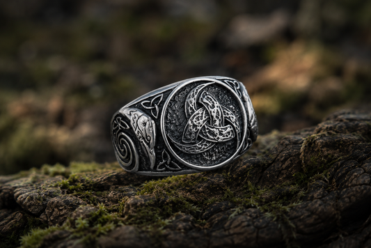 vkngjewelry Ring Handcrafted Odin Horns Ancient Ravens Side Sterling Silver Ring