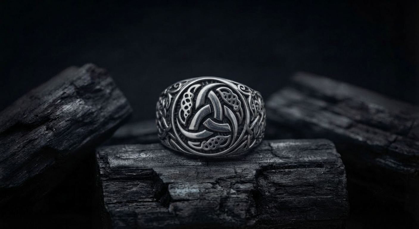 vkngjewelry Ring Handcrafted Odin’s Horns Mammen Style Sterling Silver Ring