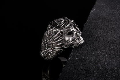 vkngjewelry Ring Handcrafted Odin's Skull Valknut Ruthenium Plated Sterling Silver Ring