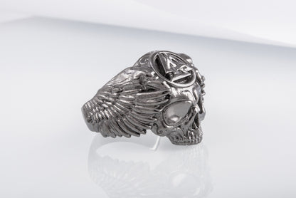 vkngjewelry Ring Handcrafted Odin's Skull Valknut Ruthenium Plated Sterling Silver Ring