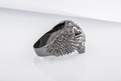 vkngjewelry Ring Handcrafted Odin's Skull Valknut Ruthenium Plated Sterling Silver Ring