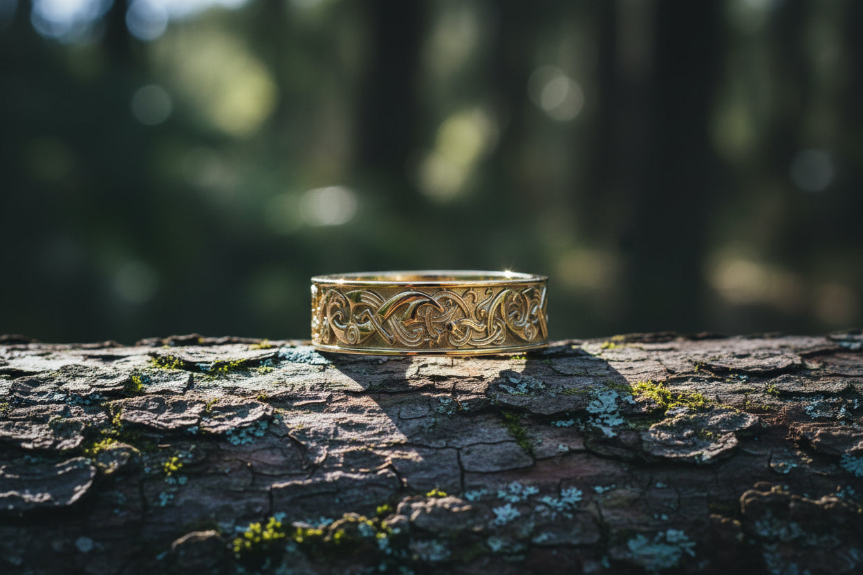 vkngjewelry Ring Handcrafted One Side Viking Ornament Gold Ring