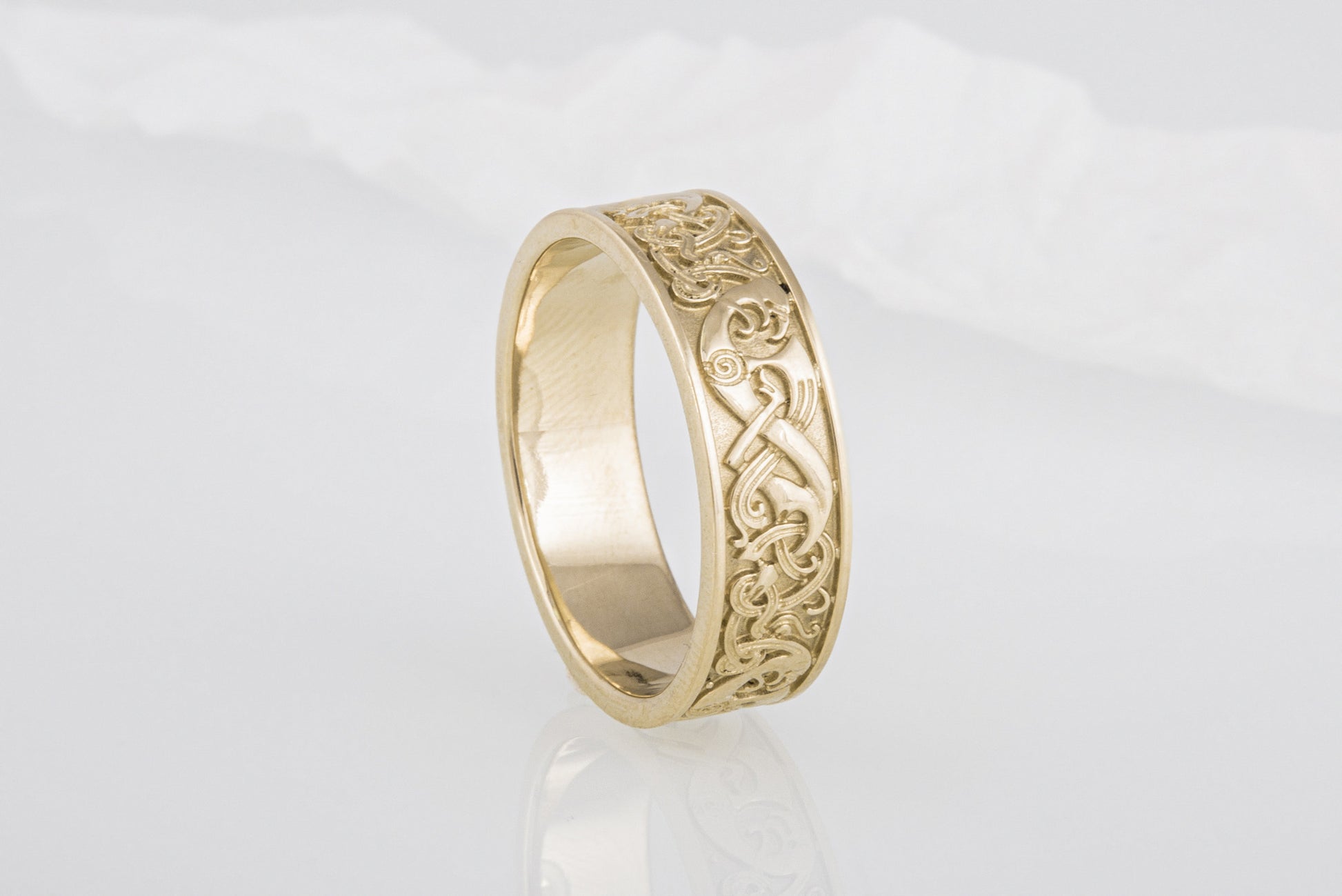 vkngjewelry Ring Handcrafted One Side Viking Ornament Gold Ring