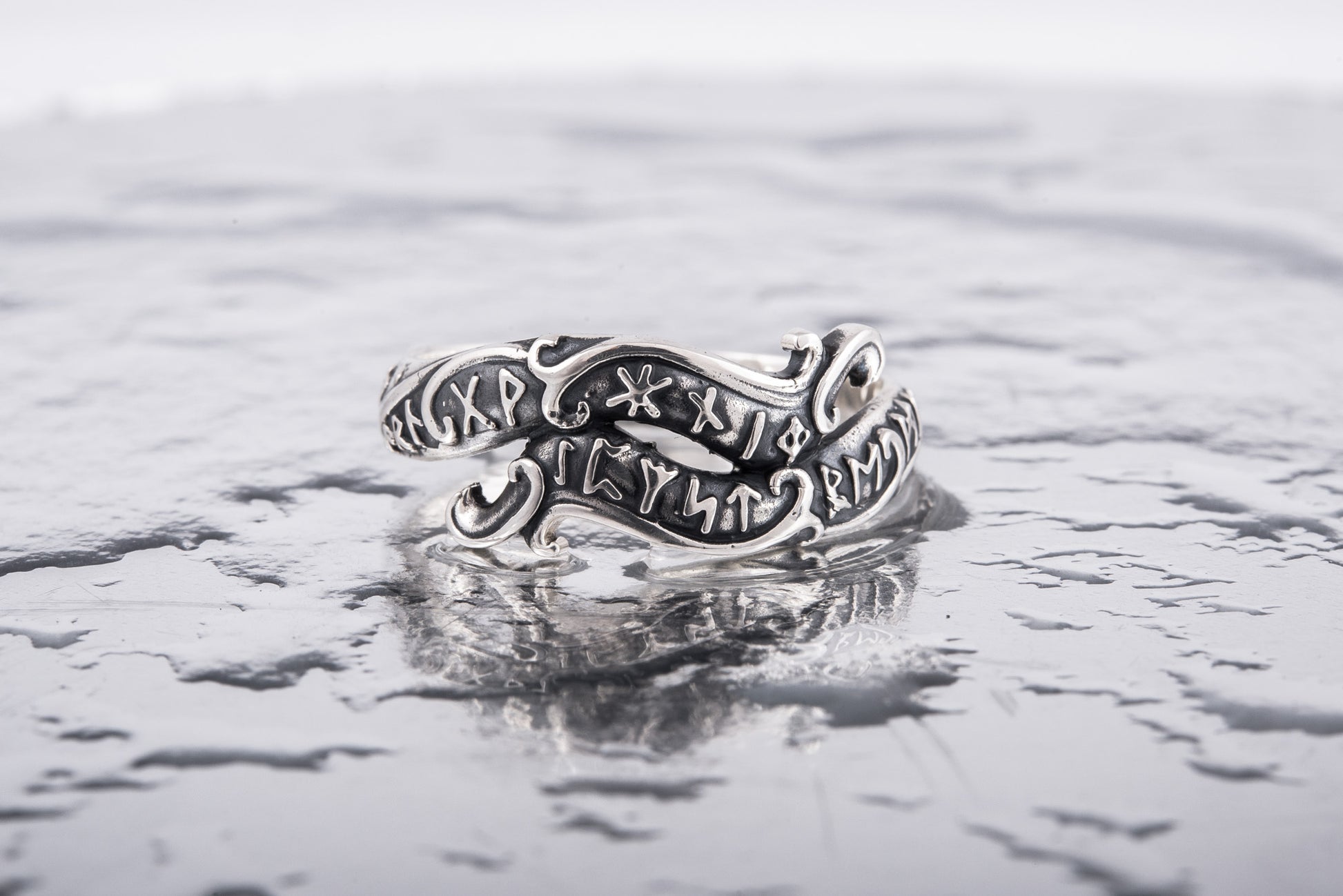 vkngjewelry Ring Handcrafted Ouroboros Runes Symbol Sterling Silver Ring