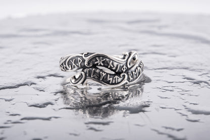 vkngjewelry Ring Handcrafted Ouroboros Runes Symbol Sterling Silver Ring