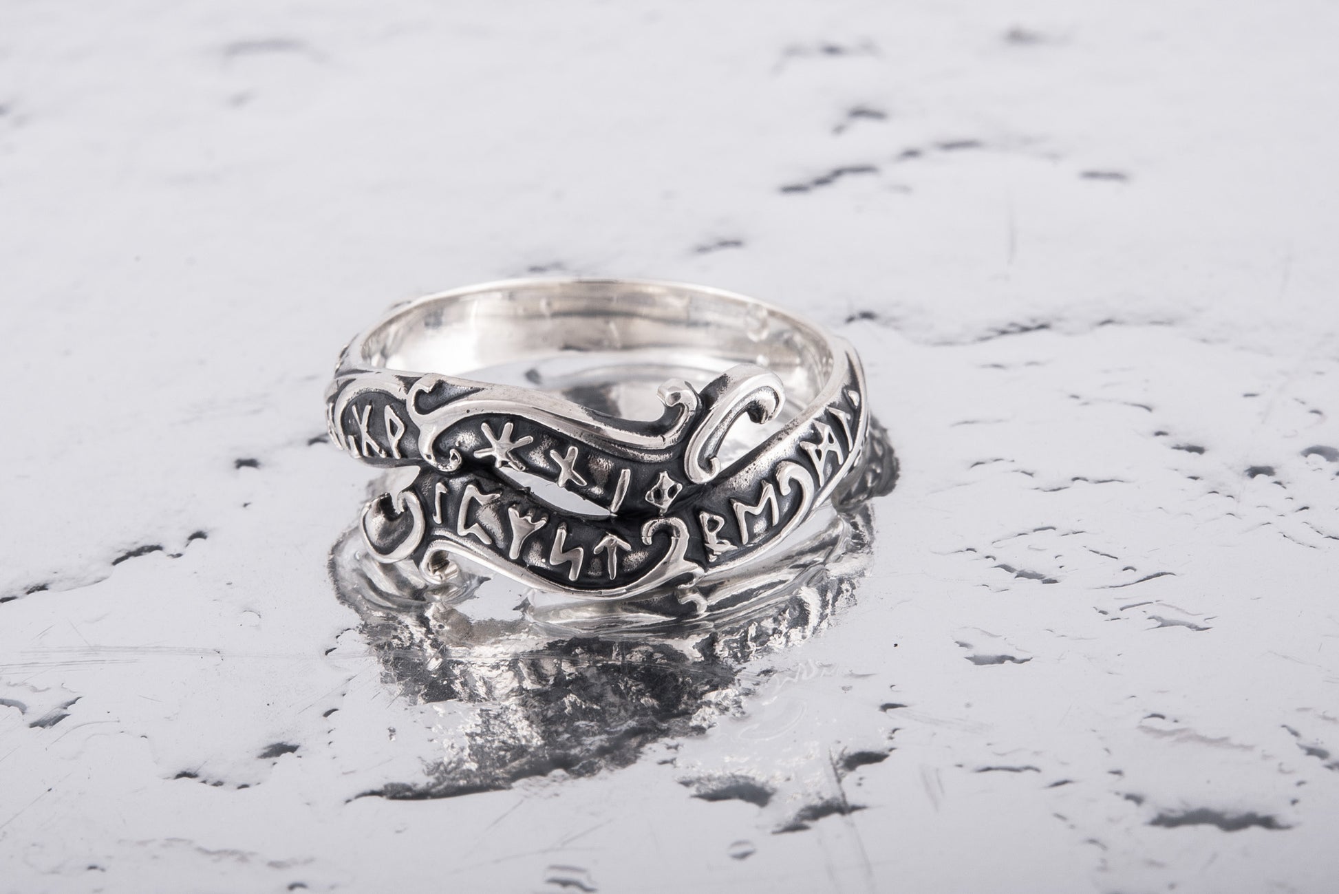 vkngjewelry Ring Handcrafted Ouroboros Runes Symbol Sterling Silver Ring
