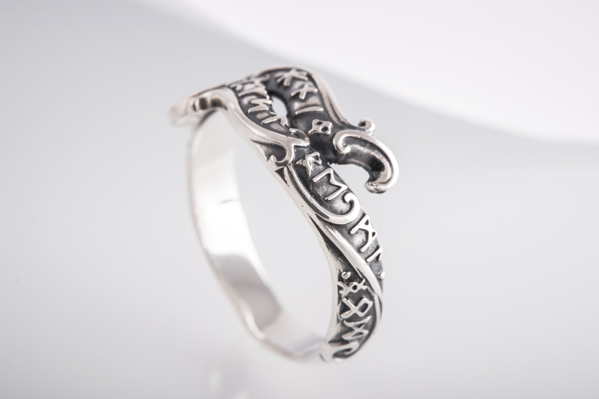 vkngjewelry Ring Handcrafted Ouroboros Runes Symbol Sterling Silver Ring