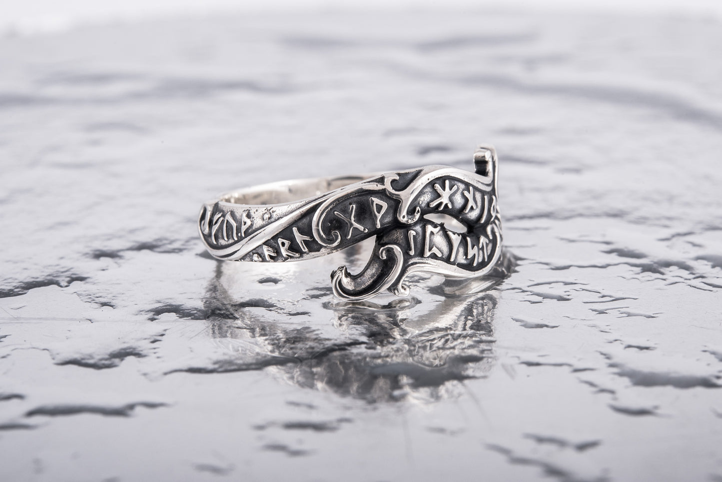 vkngjewelry Ring Handcrafted Ouroboros Runes Symbol Sterling Silver Ring