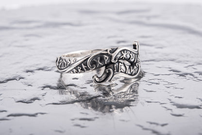 vkngjewelry Ring Handcrafted Ouroboros Runes Symbol Sterling Silver Ring