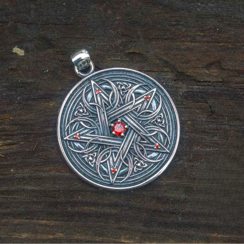 vkngjewelry Pendant Handcrafted Pentagram Necklace With Red Cubic Zirconia Sterling Silver Handmade Jewelry