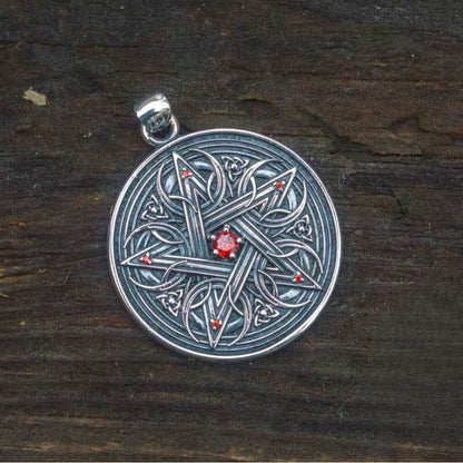 vkngjewelry Pendant Handcrafted Pentagram Necklace With Red Cubic Zirconia Sterling Silver Handmade Jewelry