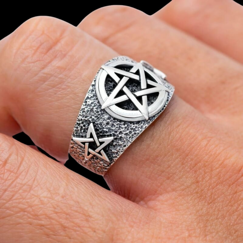 vkngjewelry Bagues Pentagram Signet Ring 925 Sterling Silver