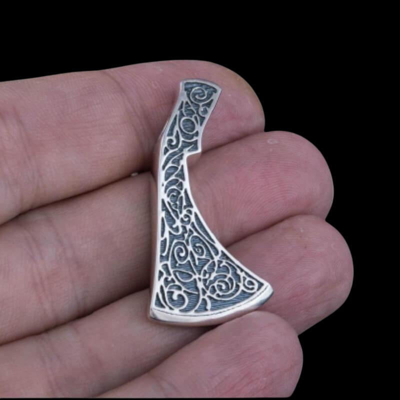 vkngjewelry Pendant Handcrafted Perun's Axe Necklace Floral Ornament Sterling Silver Pendant