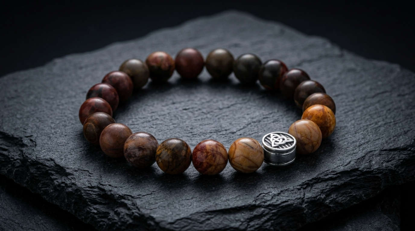 vkngjewelry Bracelet Picasso Jasper Bracelet with Sterling Silver Triskele Bead