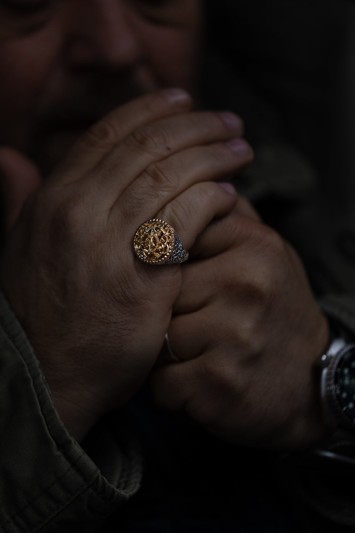 vkngjewelry Ring Viking Urnes Style Silver Ring with Gold Plated Overlay