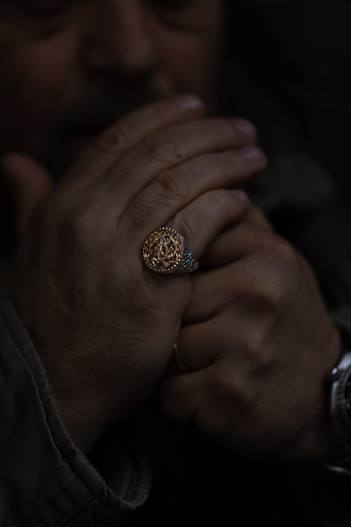 vkngjewelry Ring Viking Urnes Style Silver Ring with Gold Plated Overlay